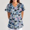 Women's Animal Print Loose V-Neck Pocket Short Sleeve  Uniform  Uniform