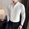 Spring Autumn New Men's V-Neck Shirt British Style Anti-Wrinkle Soft Solid Casual Elastic Slim Fit Long Sleeved Shirt Men Clothing