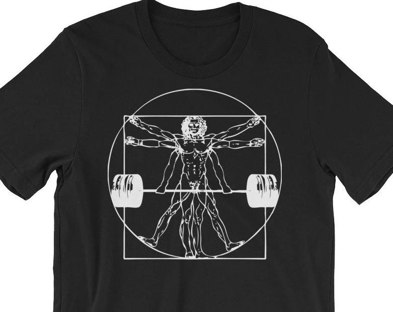 Vitruvian Barbell Unisex Gift for Bodybuilding Weightlifting Powerlifting Crossfit WOD Fitness Workout Unisex Gym TShirt