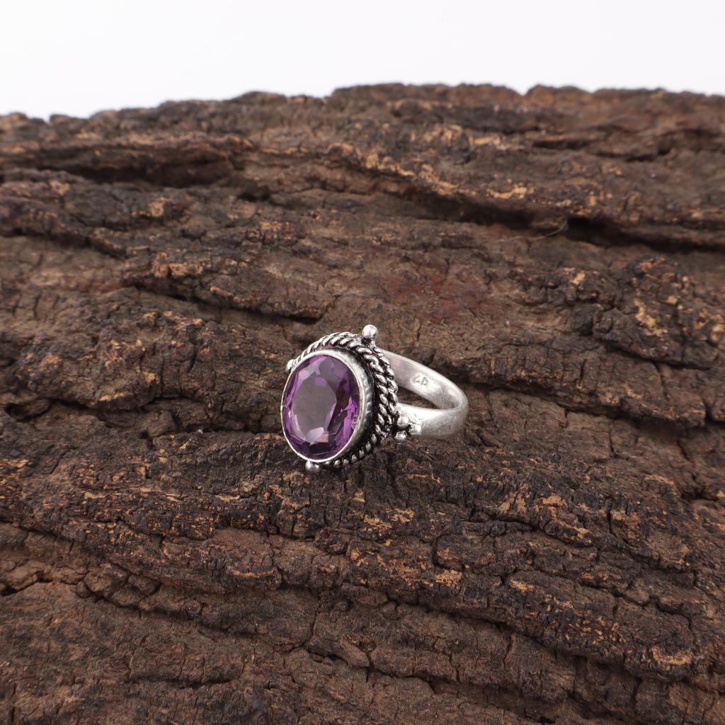 Кольцо с африканским аметистом, Ювелирное изделие, Кольцо с драгоценным камнем ручной работы, Кольцо из стерлингового серебра 925 пробы, Изящное украшение, Для подарка на помолвку
