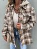 Women's Coat Flannel Plaid Shirt with Detachable Hoods Fall Winter Long Sleeve Button Down Pocketed Woolen Jacket Coats Oversized Overwear