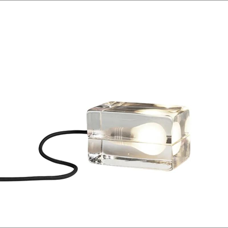 Modern Transparent Glass LED Table Lamp Clear Ice Cube Table Light Nordic Bedroom Bedside Desk Lamp Home Decor Lighting Fixtures