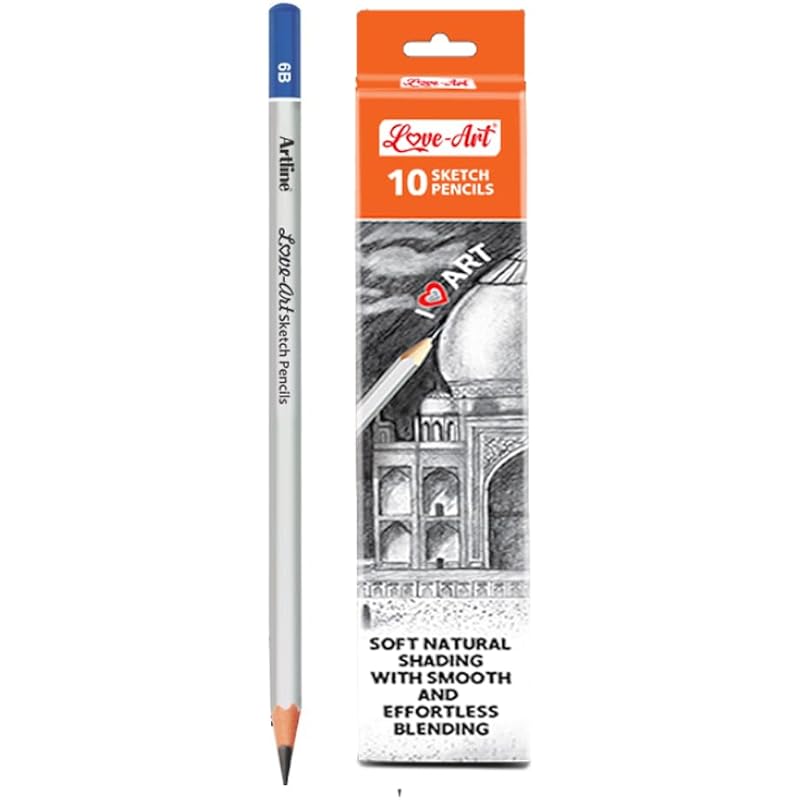 Artline Love Art Sketch Pencils 6B Set Of 10 In Quantity 2 | Ideal For Expressive Drawing, Shading, And Creating Rich, D