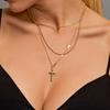 Fashion Multi Layer Women Necklace Cross Pendant Choker Necklace Adjustable Extension Chain Hip Hop Style Necklace