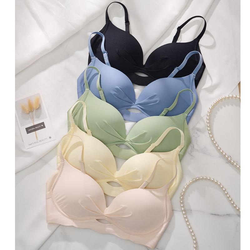 Сексуальные полые тонкие чашки без маркировки, собранные для сбора порока груди, анти-провисание, модный плиссированный удобный бесшовный бюстгальтер для девочек