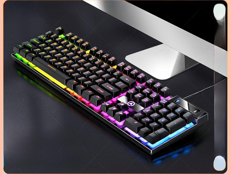 Проводная игровая клавиатура розового и серебристого цвета с цветной подсветкой - механическое ощущение для настольных компьютеров