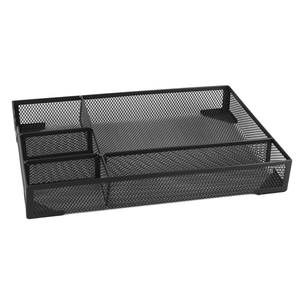Metal Mesh Drawer Organizer Tray 5 Grids Multipurpose Stable Prevent Slip Metal Desk Organizer Storage Basket Black