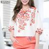 Women Casual Round Neck 3/4 Sleeve Loose Print Blouse