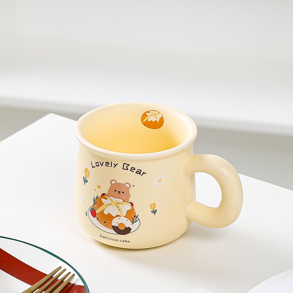 Cartoon Cute Beige Bear Ceramic Coffee Milk Cup Student Dormitory Drinking Water Cups High Appearance Level Mug Office Water Cup