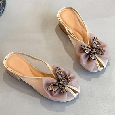 Летние дышащие сетчатые марлевые тапочки с покрытием головы женские тапочки с юбкой бантом толстые женские 2024 новые тапочки