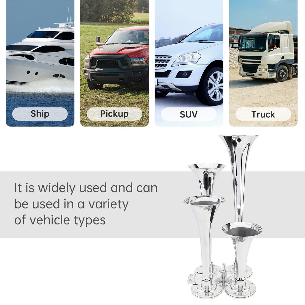 12 В 185 дБ Четырехтональный пневматический сигнал с компрессором - Серебристый музыкальный звук для грузовиков / автомобилей