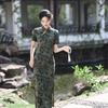 1011 Chinese style summer and autumn new improved flocked cheongsam long wedding ceremony daily self-cultivation Chinese performance
