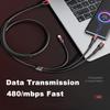 VAORLO Зарядный кабель 3 в 1, 1,8 м, 6 А, 66 Вт, для быстрой зарядки Type-C Micro IOS, пружинный кабель, передача данных 480 Мбит/с для Android Iphone
