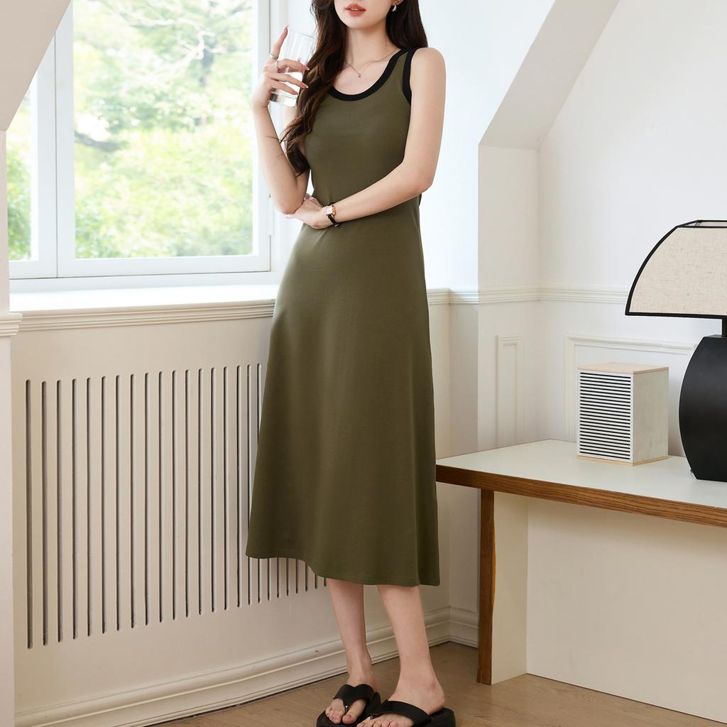 Contrasting Color Design Sense Pendulum Vest Dress Women's Summer New Cotton Thin Dress