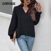 Весенне-осенняя женская рубашка, темпераментная сухая рубашка, однотонные женские рубашки с v-образным вырезом, топы