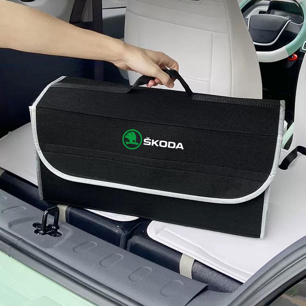 AEB1 Car Folding Storage Case Felt Cloth Organizer Box For Skoda Octavia A5 A7 Rapid Fabia Superb Kodiaq Kamiq Yeti Scala Karoq