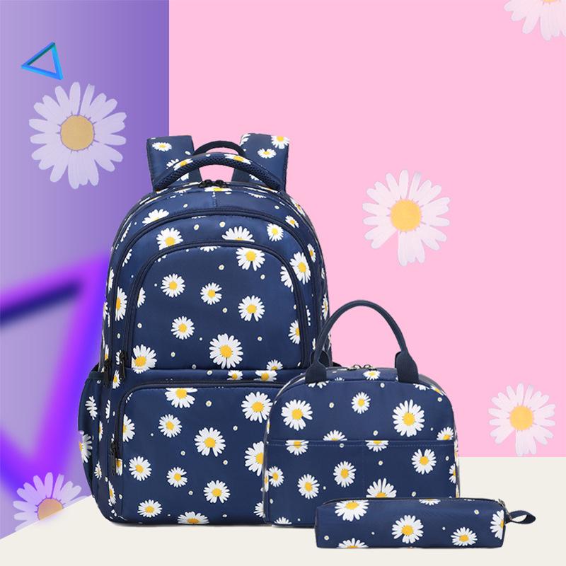 New Daisy Print Backpack Set: 3-Piece for Primary School Girls