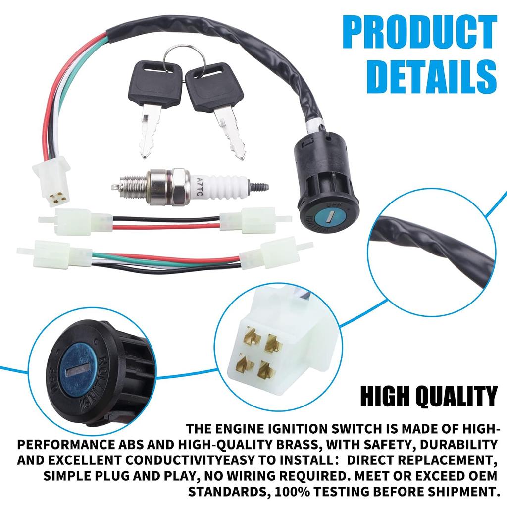 JINGKE 4 Pin Ignition Key Switch 4 Wire for 50cc 70cc 90cc 110cc 125cc Quad ATV Dirt Bike Pocket Bike 4 Wheel Parts Sunl Roketa Kazuma