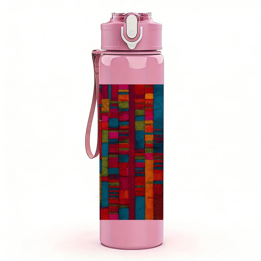 1 шт. Яркая мозаика Color Block, 750 мл, цветная пластиковая спортивная бутылка для воды, герметичная крышка с откидной соломинкой, для спорта, офиса, дома