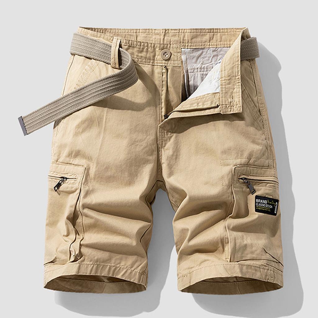 Мужские шорты карго, повседневные рабочие шорты для улицы, ретро свободные шорты карго с несколькими карманами и молнией
