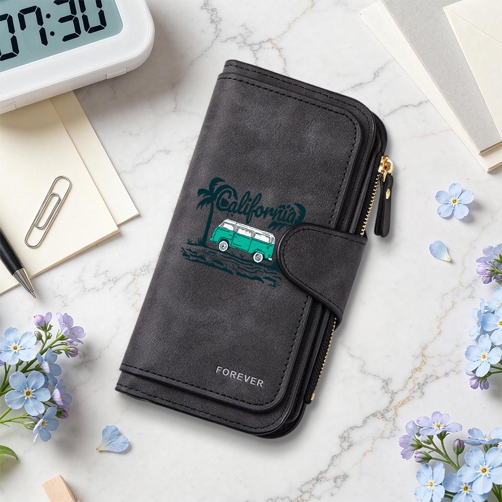 Vintage Style Long Wallet with California Print Multi Card Slots Slim Casual Purse for Daily Use