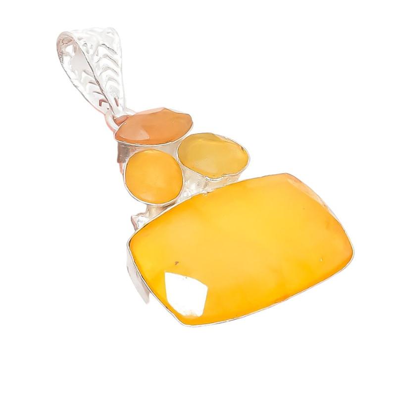 Yellow Sapphire Gemstone Handmade 925 Sterling Silver Jewelry Pendant 2.17" AH-5295