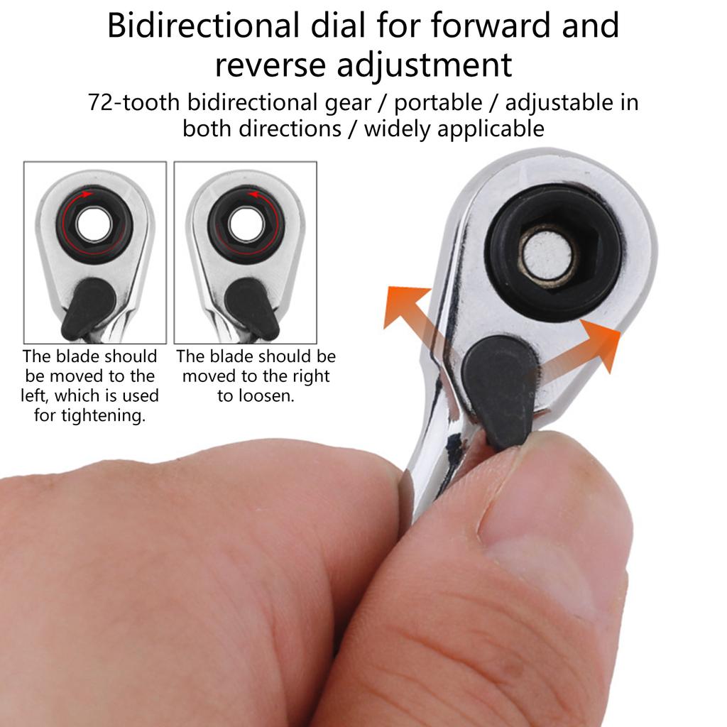 Набор из 2 предметов: мини-трещотка с битодержателем, 72-зубый прецизионный механизм, эргономичная рукоятка, инструмент из хром-ванадиевой стали 6,35 мм