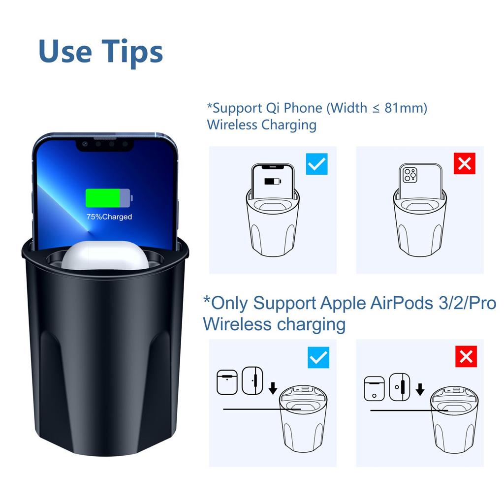 4 в 1 автомобильный беспроводной зарядный стаканчик, быстрое автомобильное зарядное устройство для мобильного телефона, беспроводное зарядное устройство-держатель стаканчика, беспроводная зарядка с двумя USB-портами