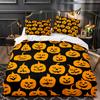 Vintage Halloween Duvet Cover Set, Halloween Cartoon Jack O' Lantern Tombstone Skulls and Bones 2/3pcs Polyester Bedding Set