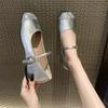 2024 новые летние туфли французского стиля Мэри Джейн, модные серебристые туфли с юбкой, одна педаль, плоские одинарные туфли женские