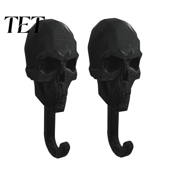 Eclectic Home Accessories 2Pcs 3D Printed Skull Wall Hook, Gothic Dark Mounted Hanger, Geometric Artistic Storage Towel Key Hat Hook for Bathroom