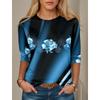 Модные топы с цветочным красным, синим и фиолетовым принтом, с длинным рукавом, для праздничных выходных, с круглым вырезом, обычного кроя, весенняя женская футболка