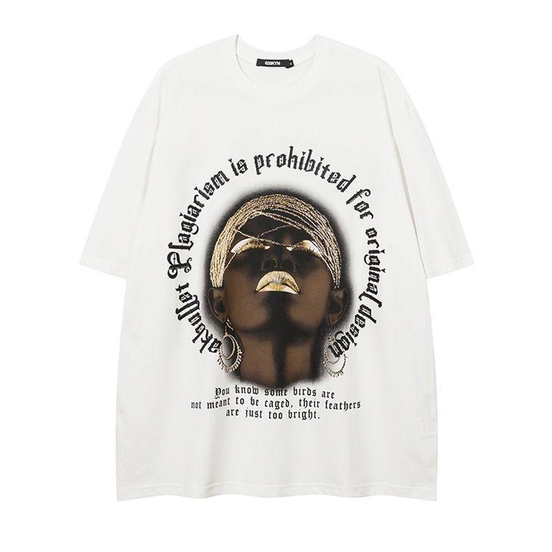 High Street Original Retro Short-sleeved Men's American Trendy Brand Hip-hop Dark Personality Printing Loose Cotton T-shirt