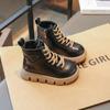 Boys Martin Boots 2025 New Winter Girls Velvet Cotton Boots Medium and Older Children's Short Boots Children's British Leather Boots Tide