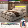 Upholstered bed 140 x 200 cm, functional bed with slatted frame and storage space, with LED lighting, with storage function, white, PU