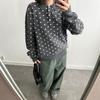 Womens Polka Dot POLO Collar Knit Sweater Loose Fit Fall Winter Thick Warm French Chic Pullover