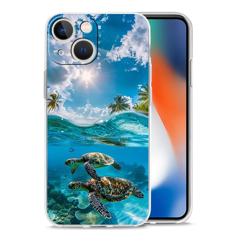 Чехол для телефона iPhone 17 Чехлы iPhone Air 16 15 12 13 14 Pro Max 7 8 Plus 16Pro iPhone11 Прозрачный чехол Крутая Морская Черепаха