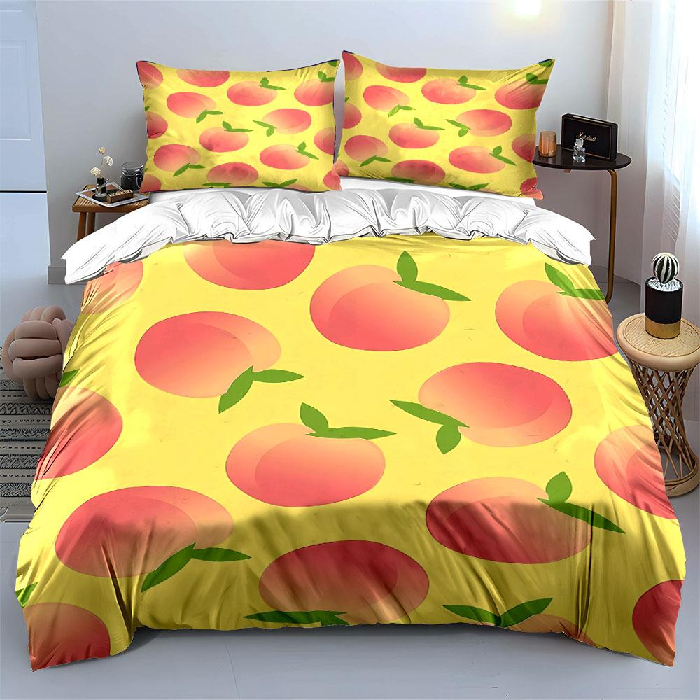 Peach Print Bedding Set Bedding Duvet Cover Set Duvet Cover Pillowcases  (1 * Duvet Cover 2 * Pillowcases, without duvet insert)