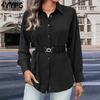 Women's Fashion Casual Solid Color Print Long Sleeve POLO Neck Blouses & Shirts