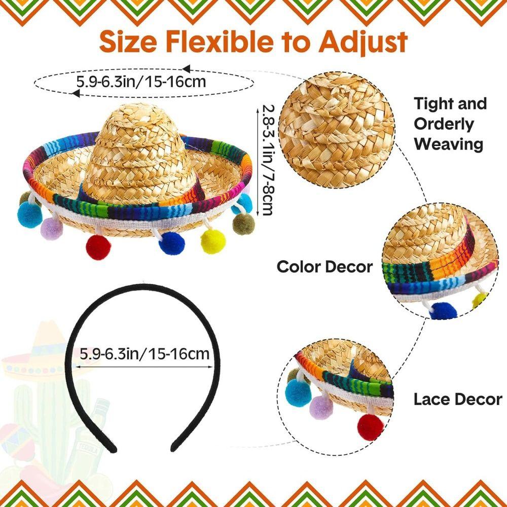 Милая мексиканская мини-шляпа из соломы с обручем, шляпа сомбреро, забавные шляпы, день рождения