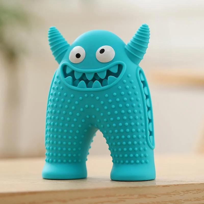 Dog Molar Toy Food Grade Silicone BPA Cute Little Monster Dog Tooth Cleaning Interactive Bite Resistant Sound Toy Pet Supplies