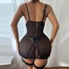 Women Lace Erotic Lingerie Babydoll Bodycon Garter Nightie Gown Sexy Costumes Deep V Perspective Nightdress With Thong Set Dress