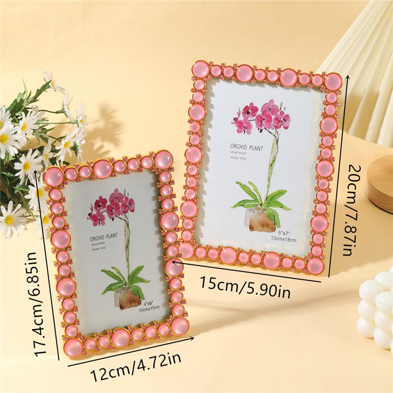 1Pcs 6/7in Artistic Resin Frame with Pearl & Crystal Details - A Statement Piece for Any Room(Random Inner Paper)