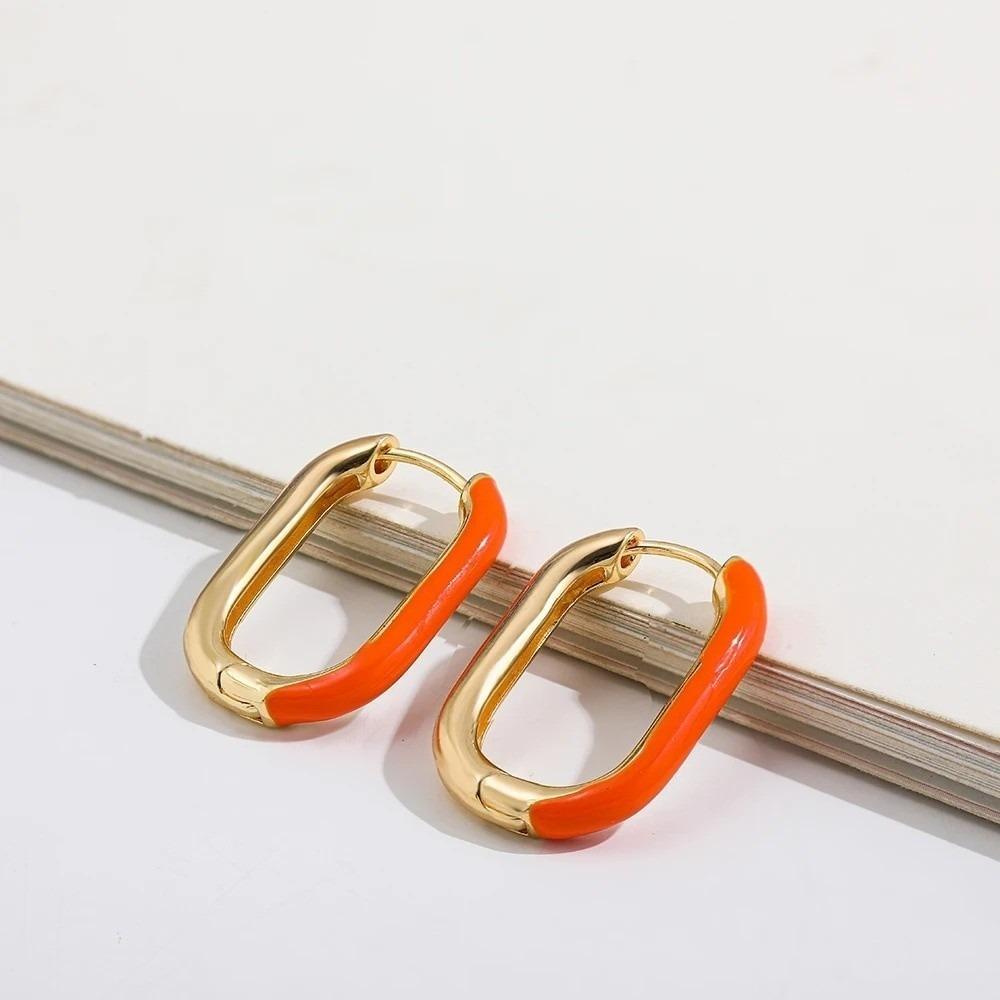 1 Pair Colorful U Shaped Hoop Earrings Minimalist Colorful Enamel Earrings  Women Jewelry