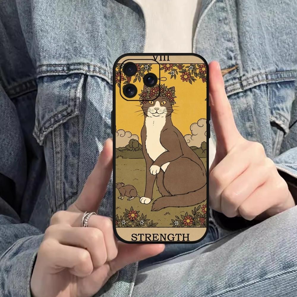 Чехол для телефона Witches Moon Tarot Mystery Totem Cat для iPhone Mini 11 12 13 14 15 Pro XS Max X Plus SE XR, черный мягкий корпус