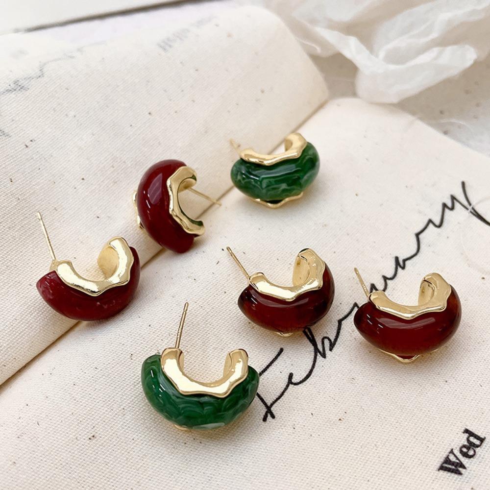 Карамельные серьги Ретро Чистый красный темперамент Женский французский дворец Янтарные серьги