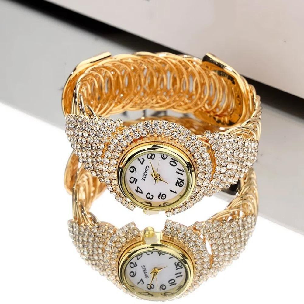 Elegant Quartz Zircon Wrist Watch Clock Open Bangle Watches Light Luxury Crystal Watches Gifts
