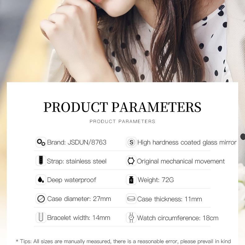 JINSHIDUN Brand Watch Heart Steel Automatic Mechanical Single Calendar Luminous Waterproof Women's Watch Women's Watch