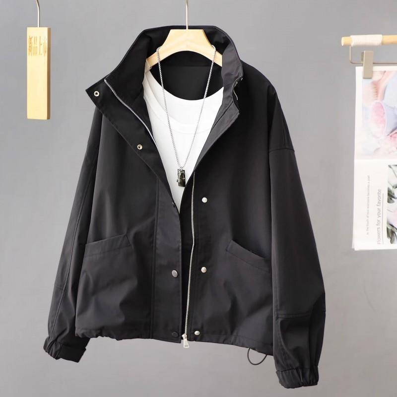 Womens Korean Style Loose Casual Stand Collar Short Jacket Lightweight Outerwear