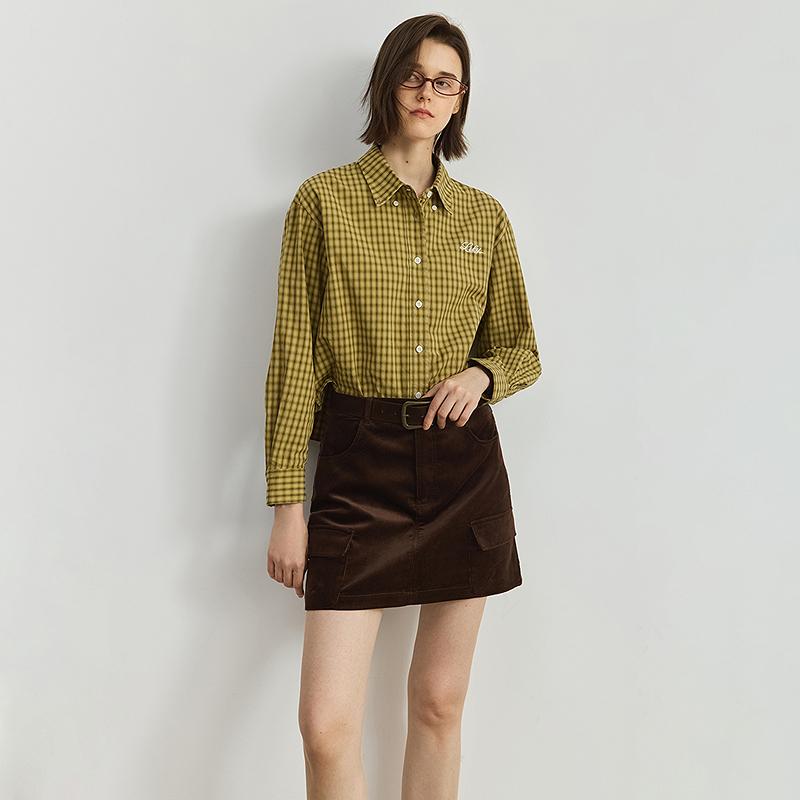 LILY pure cotton college style patterned shirt for women